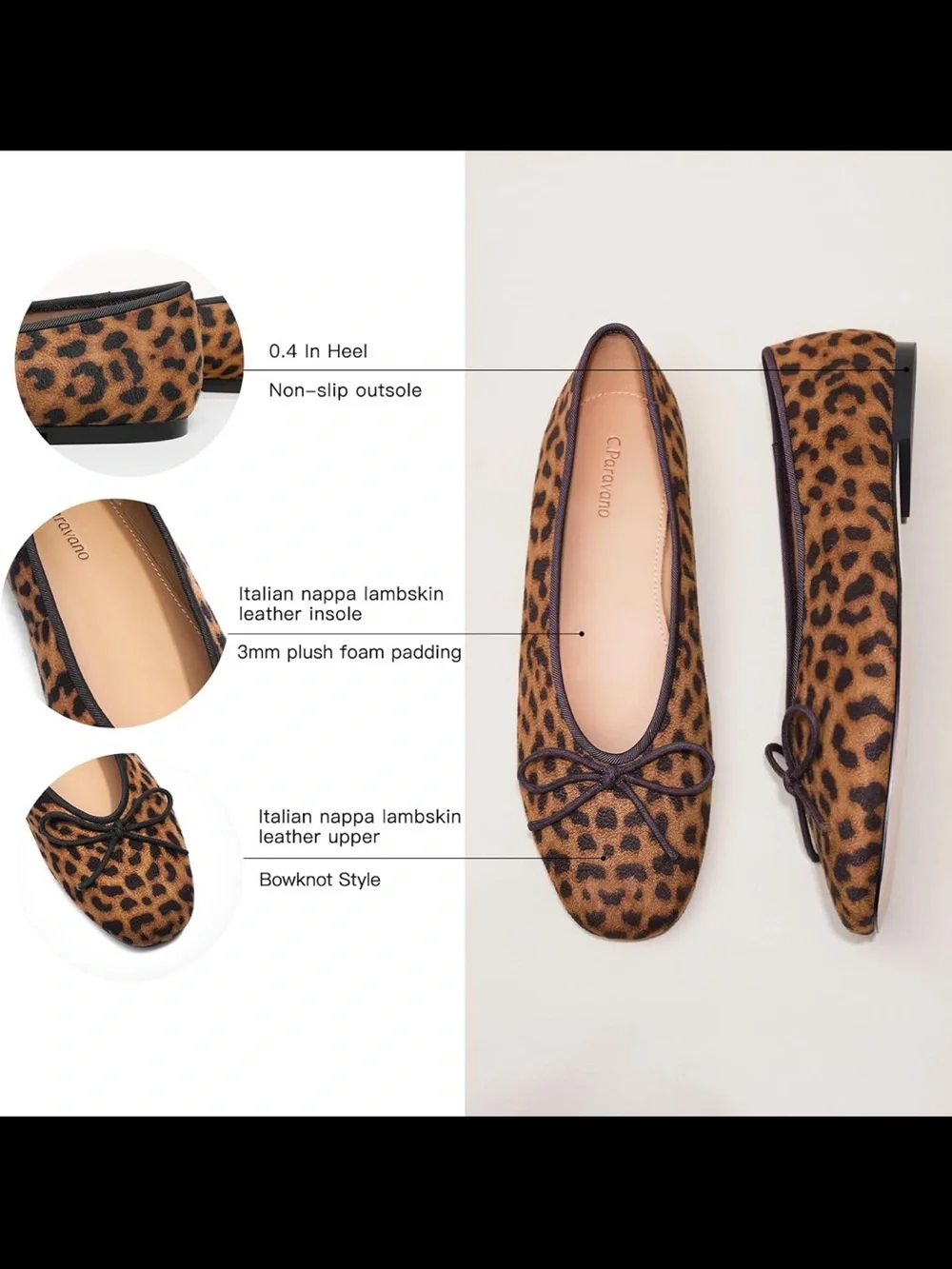 Brand new in box! C. Paravano Leather Ballet Flats in leopard